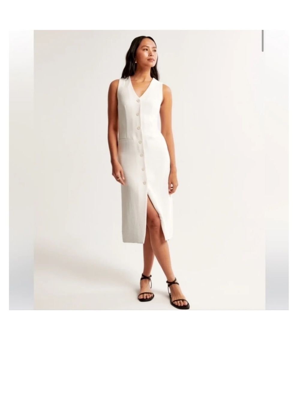 Abercrombie & Fitch Cream Button-Front V-Neck Midi Dress